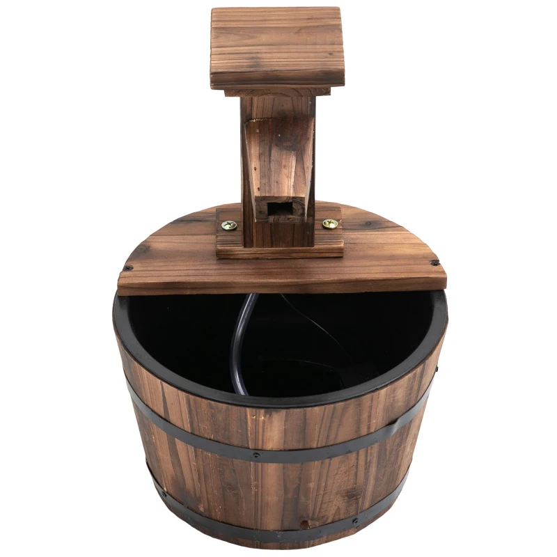 Outsunny® FONTANNA OGRODOWA DEKORACYJNA STUDNIA BECZKA WODOSPAD drewno ciemny brąz ∅27 x 37 cm