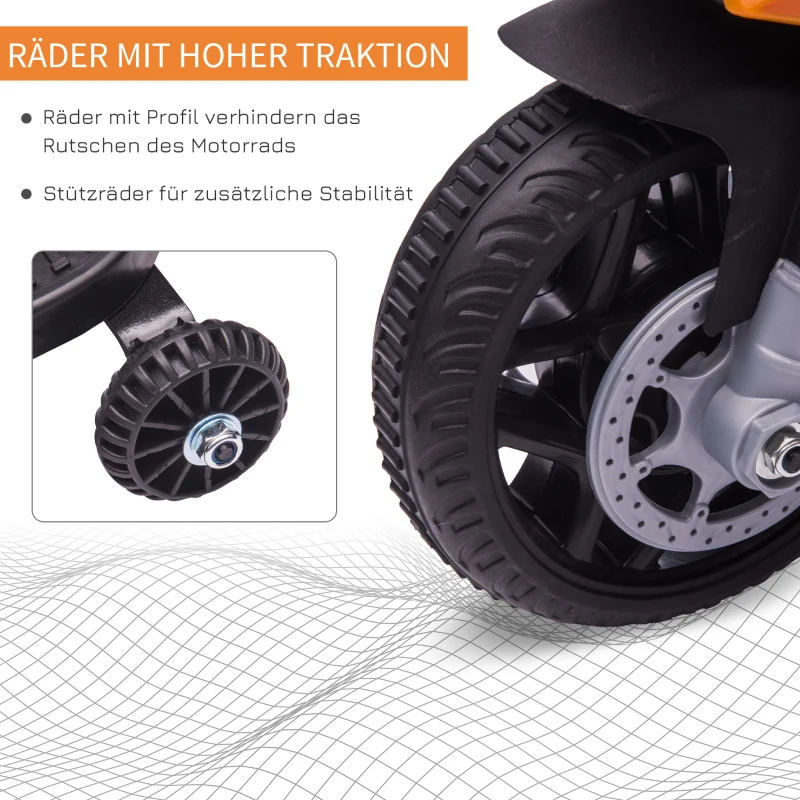 HOMCOM kinderen politie elektrische motorfiets politiemotorfiets elektrische auto kinderwagen voor 18 tot 36 maanden met 2 koplampen politie lichten elektrische quad oranje + zwart 69 x 39 x 43 cm