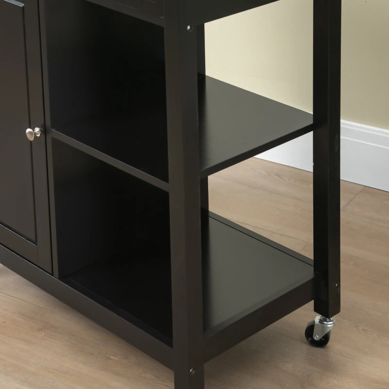 HOMCOM Carucior de Bucatarie din Lemn cu Sertar, Dulapior si Etajere cu Roti, 83x45x88cm, Negru(m-10)