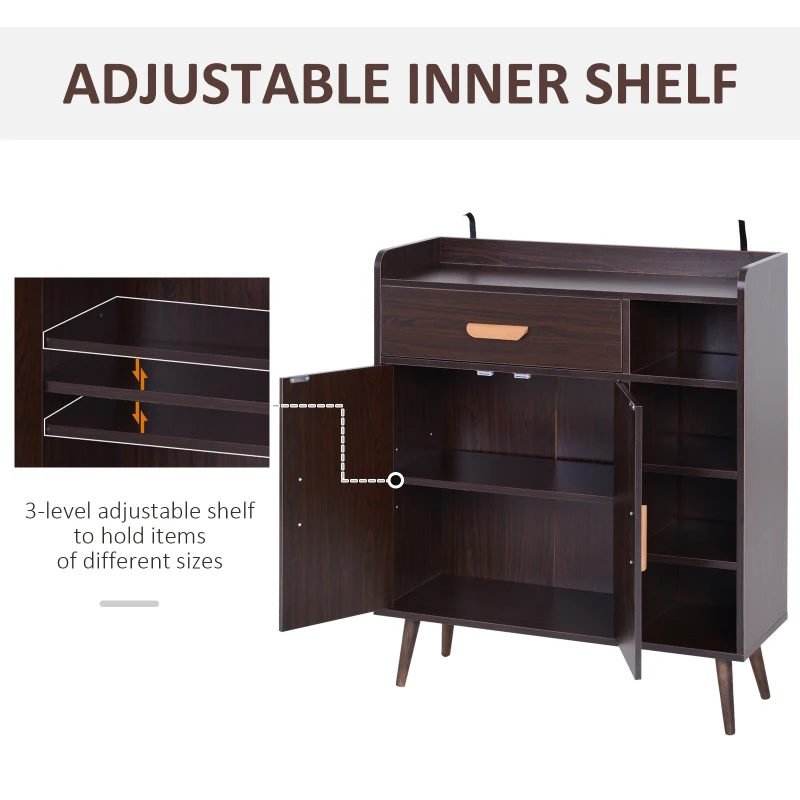 HOMCOM Sideboard, Side Cabinet, Floor Cupboard with Storage Drawer for Hallway, Kitchen, Bedroom, Living Room, Walnut