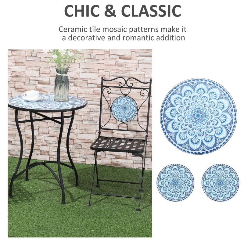 Set de Gradina 3 Piese Outsunny cu Mozaic, din Metal, Albastru