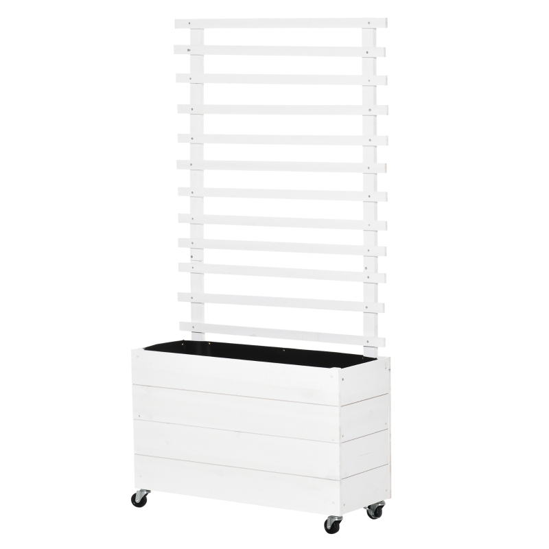 Outsunny Pflanzkasten mit Rankgitter Rollen Blumenkasten Rankkasten Rosenbogen mit Rankhilfe für Kletterpflanzen Garten Holz Weiß 76 x 30 x 155 cm