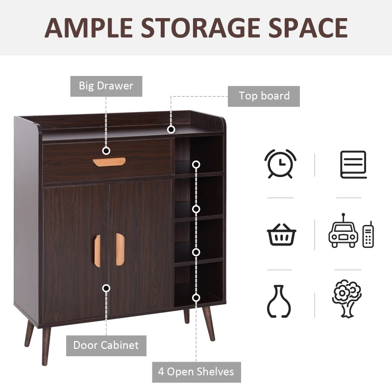 HOMCOM Sideboard, Side Cabinet, Floor Cupboard with Storage Drawer for Hallway, Kitchen, Bedroom, Living Room, Walnut