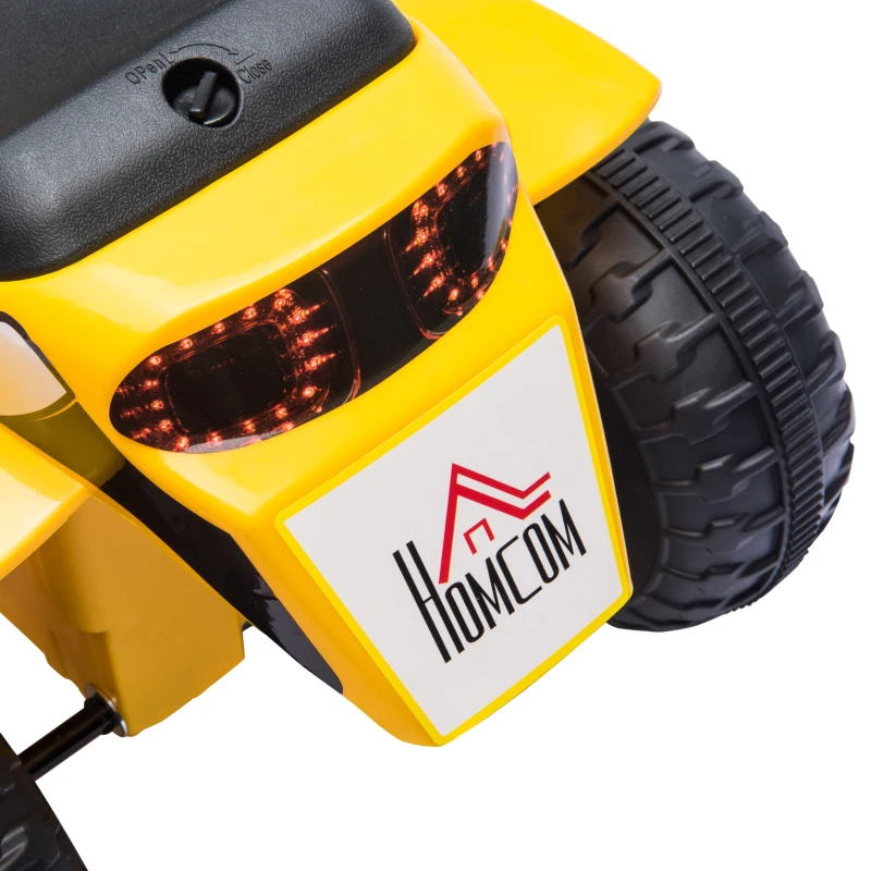 HOMCOM Motocicleta Elétrica Infantil com 3 Rodas Triciclo a Bateria 6V para Crianças de 18-36 Meses com Farol Buzina 72x57x56cm  Amarelo