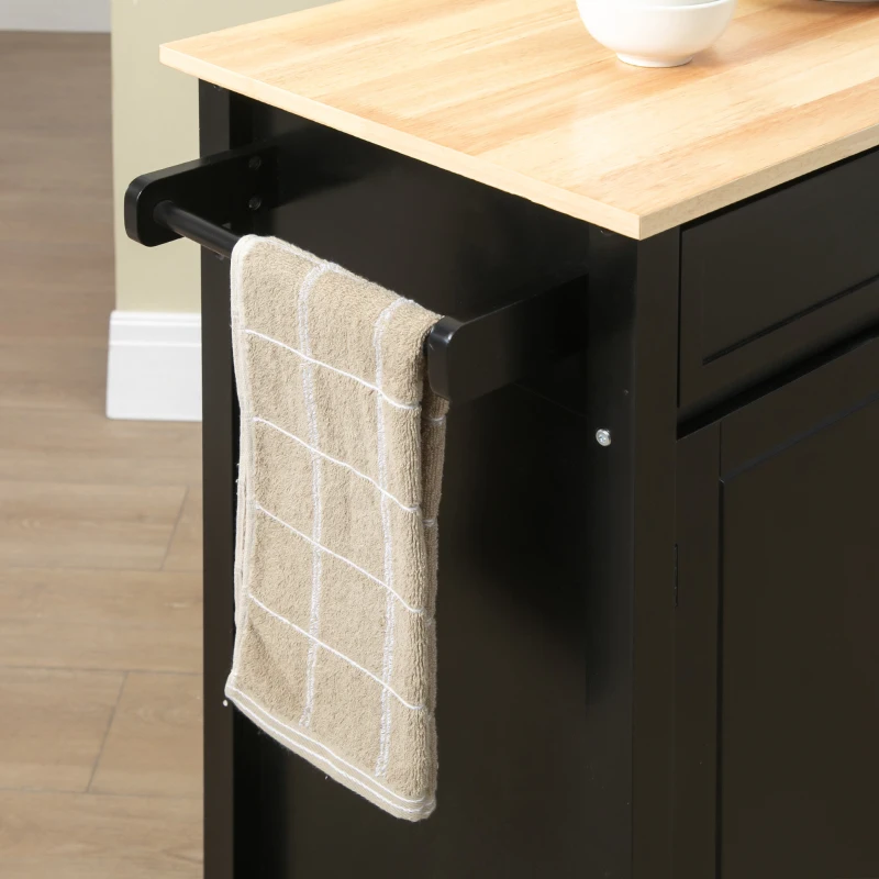 HOMCOM Carucior de Bucatarie din Lemn cu Sertar, Dulapior si Etajere cu Roti, 83x45x88cm, Negru(m-8)