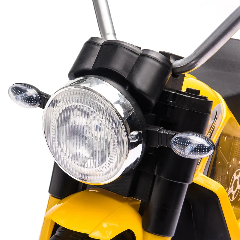 HOMCOM Motocicleta Elétrica Infantil com 3 Rodas Triciclo a Bateria 6V para Crianças de 18-36 Meses com Farol Buzina 72x57x56cm  Amarelo