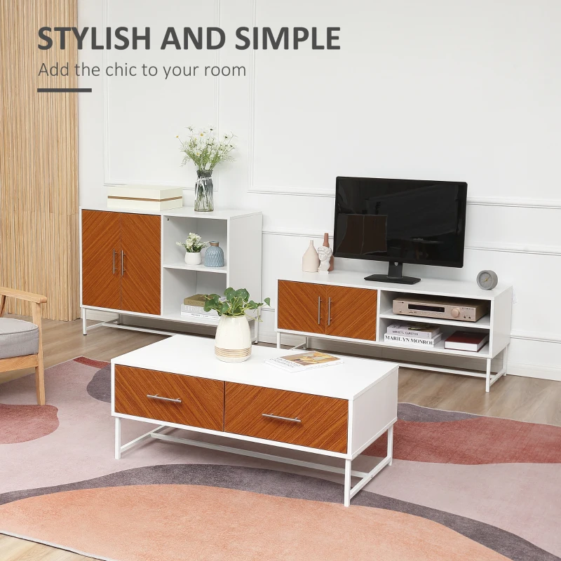 Masuta de cafea moderna HOMCOM, Masa de cocktail rectangulara cu sertare si compartiment de depozitare deschis, Picioare din metal pentru camera de zi