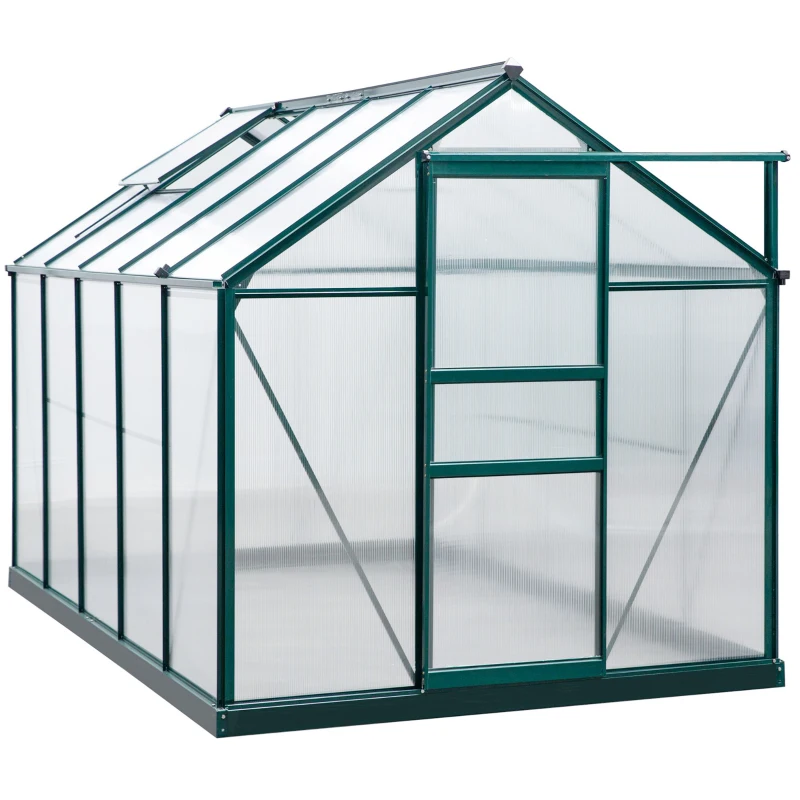 Outsunny Seră de Grădină cu Bază, Fereastră, Ușă Glisantă și Structură din Aluminiu, 190x312x201 cm, Verde Închis