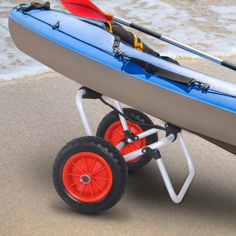 HOMCOM wózek do kajaka, wózek kajakowy, wózek do deski surfingowej, składany, z paskiem, z oponami PU, aluminium, do 90 kg