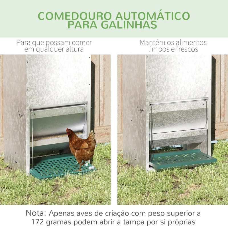 PawHut Comedouro para Aves de 24L de Capacidade Comedouro para Galinhas com Abertura Automática com Pedal 33,5x38,5x66cm Prata