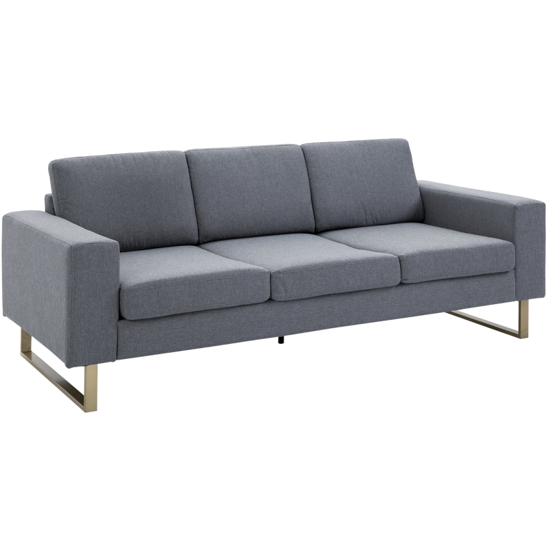 Homcom Divano a 3 Posti con Cuscini in Tessuto di Lino Grigio scuro, 200x82x78cm