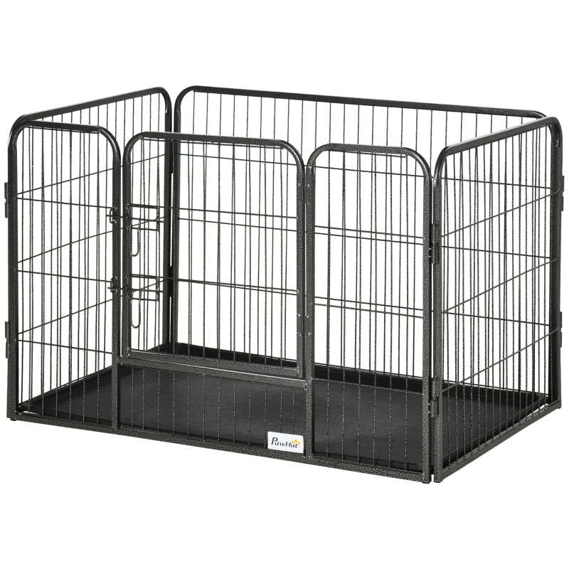 PawHut Box per Cani in Metallo con Porta e Vassoio sul Fondo, 125x78x80cm, Grigio