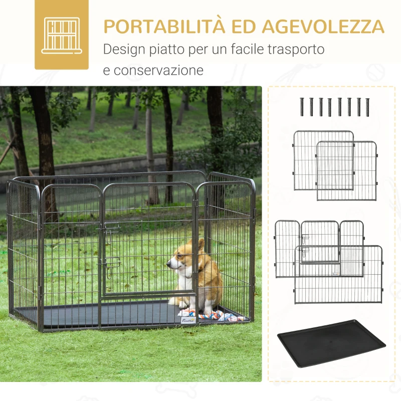 PawHut Box per Cani in Metallo con Porta e Vassoio sul Fondo, 125x78x80cm, Grigio