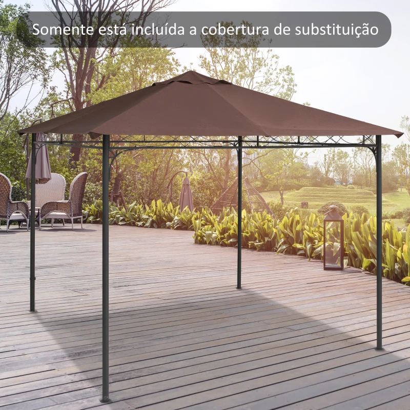 Outsunny Toldo de substituição de 3 x 3 m para barraca de jardim gazebo ao ar livre com 8 orifícios de drenagem e ventilação marrom