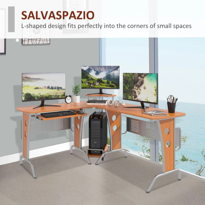 HOMCOM Scrivania ad Angolo per Computer scrivania da ufficio Tavolo PC in legno marrone