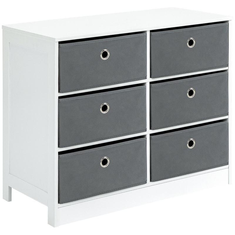 HOMCOM Cómoda con 6 Cajones de Tela Plegables Cajonera Armario de Almacenaje Multifuncional para Dormitorio Salón Pasillo 72x35x62 cm Blanco y Gris