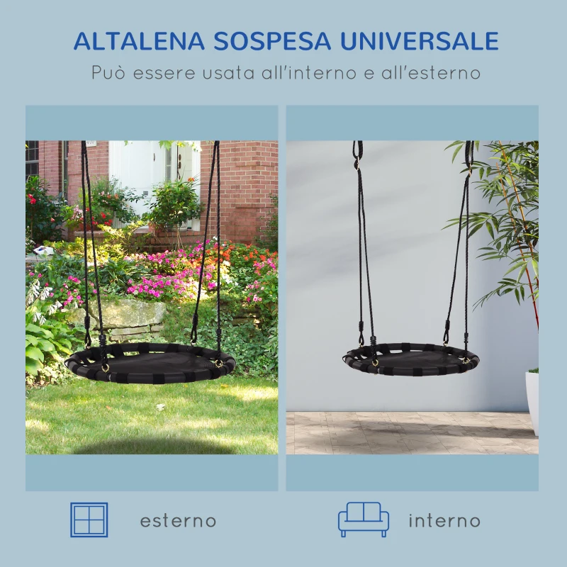 HOMCOM Altalena da Giardino con Rete Traspirante per Bambini Φ60x3.5cm Nero