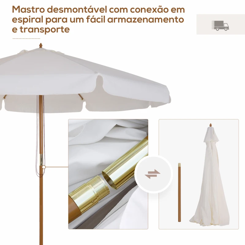 Outsunny Chapéu de Sol de Jardim Ø325x250 cm Chapéu de Sol de Madeira com Sistema de Polea Teto com Ventilação e 8 Hastes de Bambú para Terraço Balcão Exterior Bege