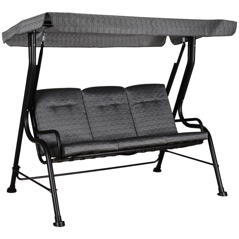 Outsunny Dondolo da Giardino per 3 Persone con Tettuccio Regolabile e Cuscini, 200x120x170cm, Nero