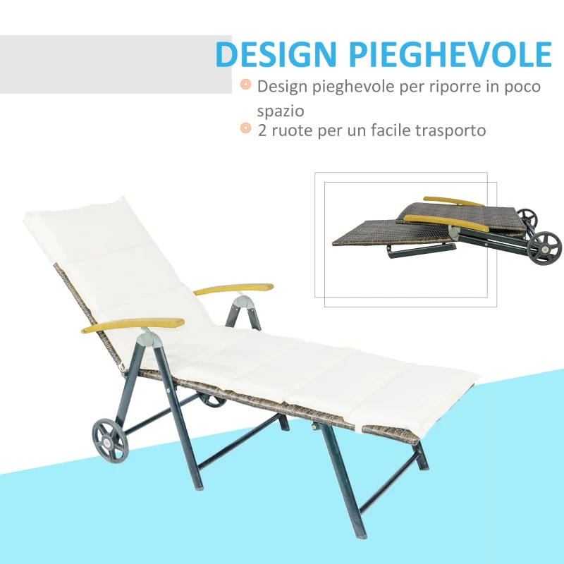 Outsunny Sdraio da Giardino Schienale Reclinabile 4 Livelli, Polyrattan e Alluminio, Chaise Longue da Esterno e Interno