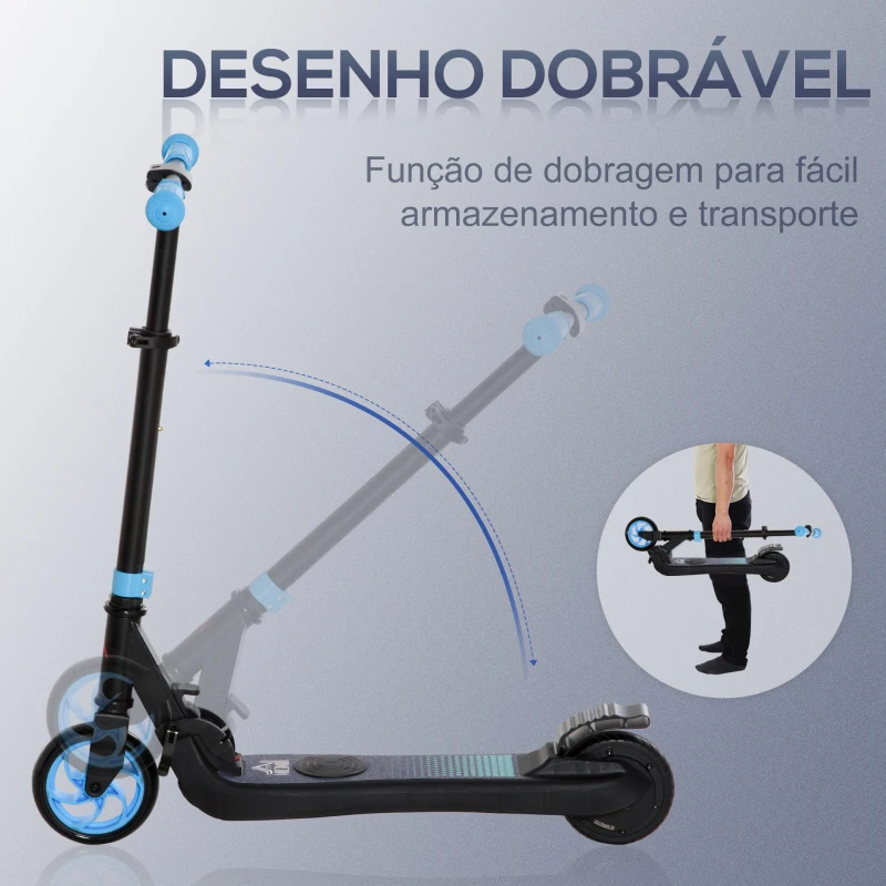 HOMCOM Trotinete Elétrica para Crianças acima de 6 Anos Trotinete Elétrica Dobrável com Altura Ajustável Bateria 24V Velocidade Máxima 8km/h Carga Máxima 50kg 71x36,5x75-80cm Azul