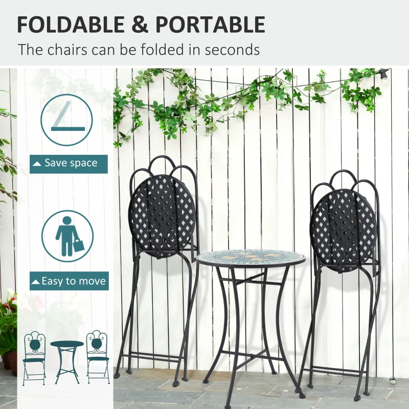 Outsunny Set de Gradina cu Mozaic de 3 Piese, din Metal, Verde