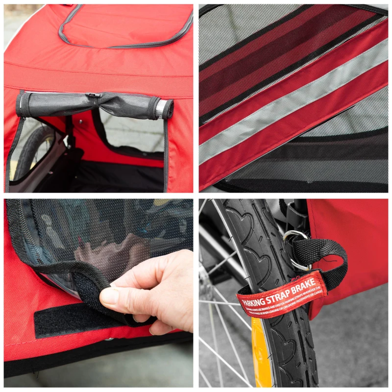 Remorca de bicicleta pentru caini PawHut 2-in-1 Carucior animal de companie Carucior bicicleta Atas de calatorie cu cadru de otel cu reflectoare universale de roti si steag rosu