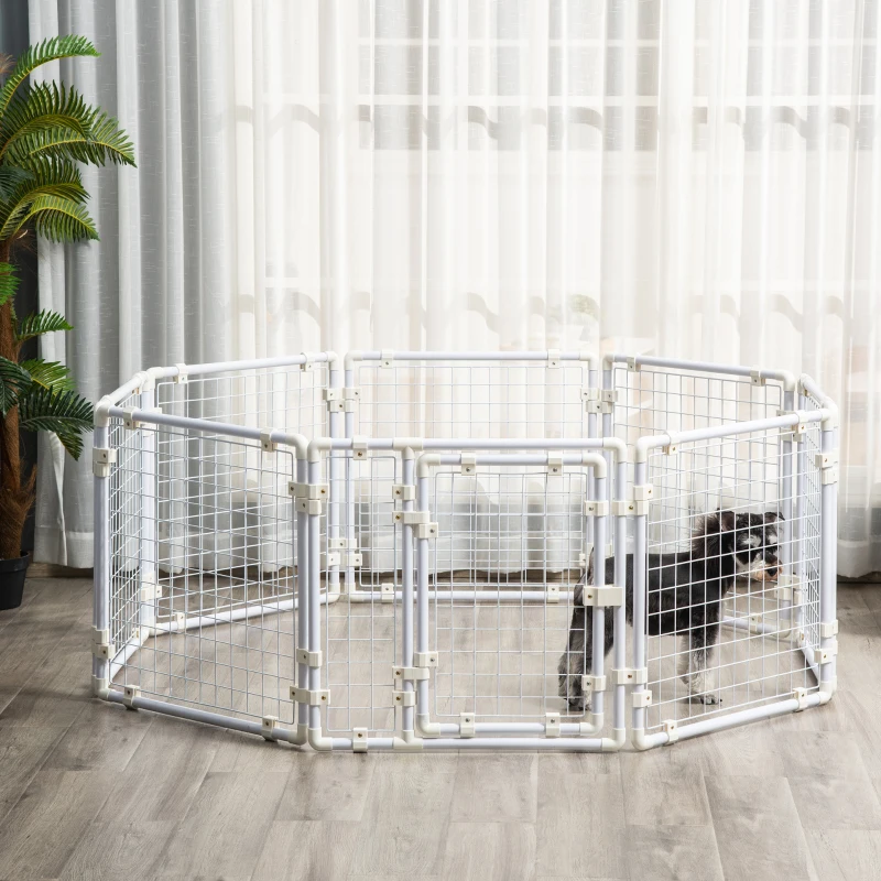 PawHut Recinto Modular para Animais de Estimação Recinto para Coelhos com 9 Painéis de 68x68,2x2,5cm Trava e Escada para Cobaias Desenho DIY Branco