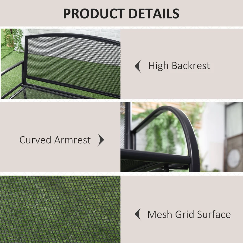 Outsunny Banca de Gradina cu 2 Locuri din Otel, pentru Terasa si Parc, 110.5x53.5x89cm, Gri