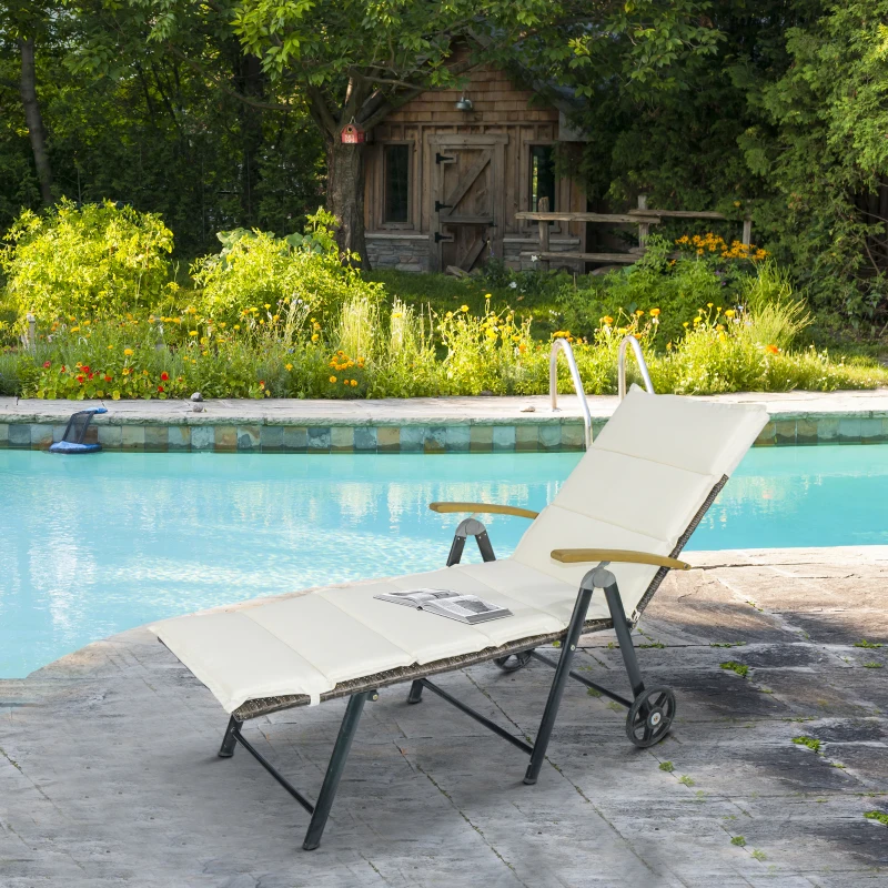 Outsunny Sdraio da Giardino Schienale Reclinabile 4 Livelli, Polyrattan e Alluminio, Chaise Longue da Esterno e Interno