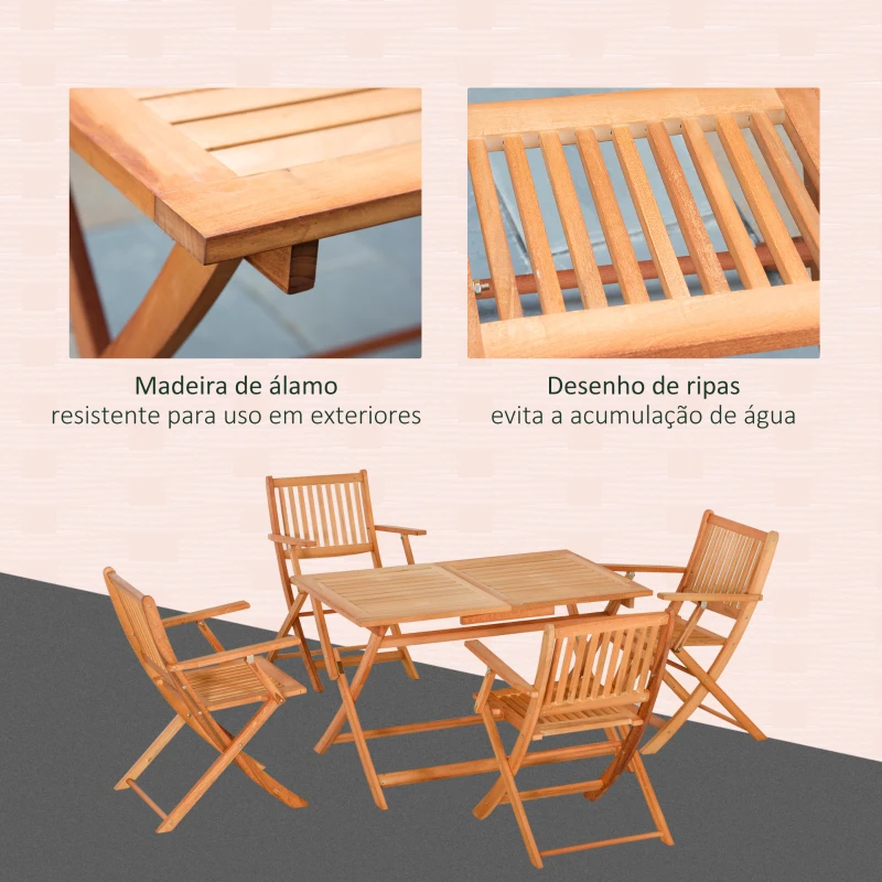 Outsunny Conjunto de Jardim Refeição Dobrável com 5 Peças 1 Mesa 120x70x72 cm e 4 Cadeiras 60x55x91 cm para Varanda Exterior Madeira