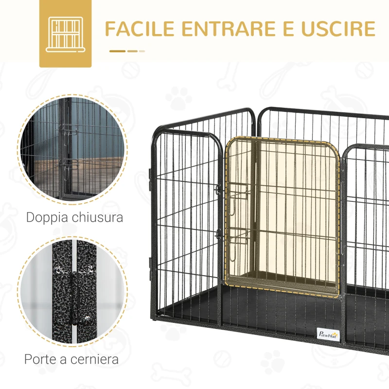 PawHut Box per Cani in Metallo con Porta e Vassoio sul Fondo, 125x78x80cm, Grigio