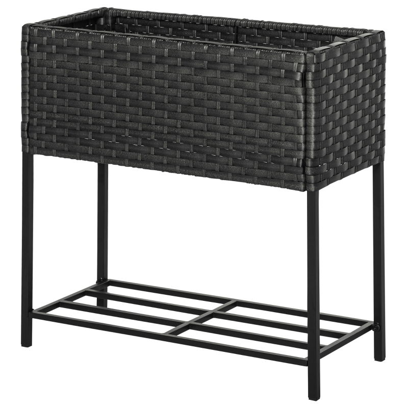 Outsunny Fioriera Effetto Vimini con Ripiano Grigio (70cm x 30cm x 72cm)