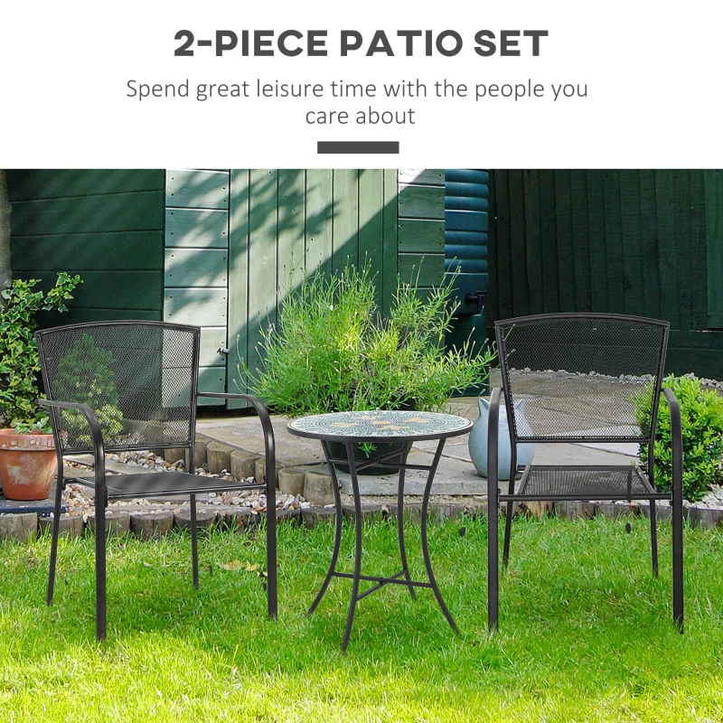 Outsunny Set de 2 Scaune de Gradina din Metal, Scaune de Exterior pentru Curte, Veranda si Terasa, Negru