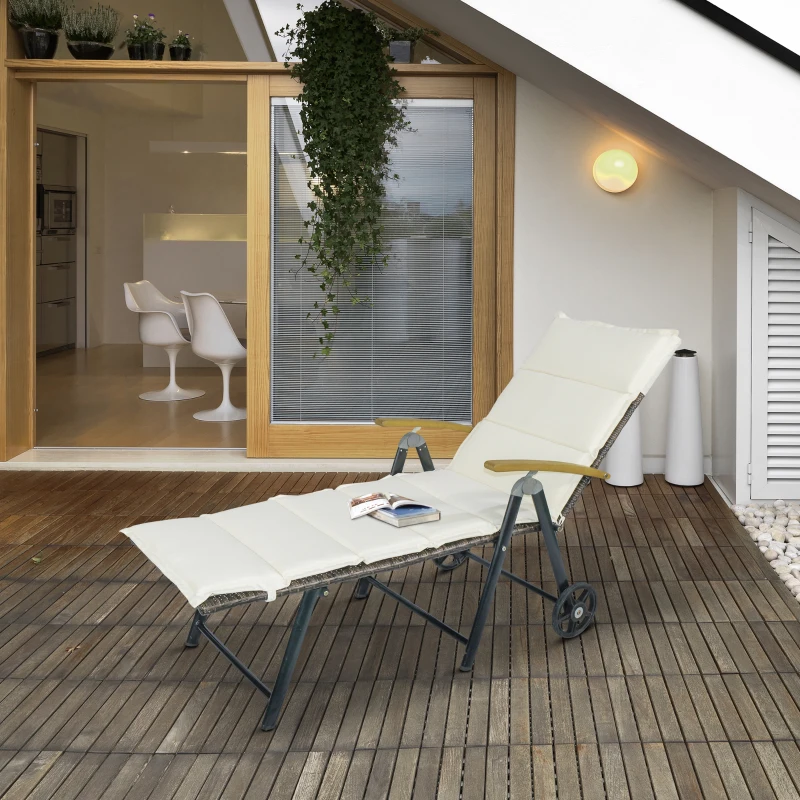 Outsunny Sdraio da Giardino Schienale Reclinabile 4 Livelli, Polyrattan e Alluminio, Chaise Longue da Esterno e Interno