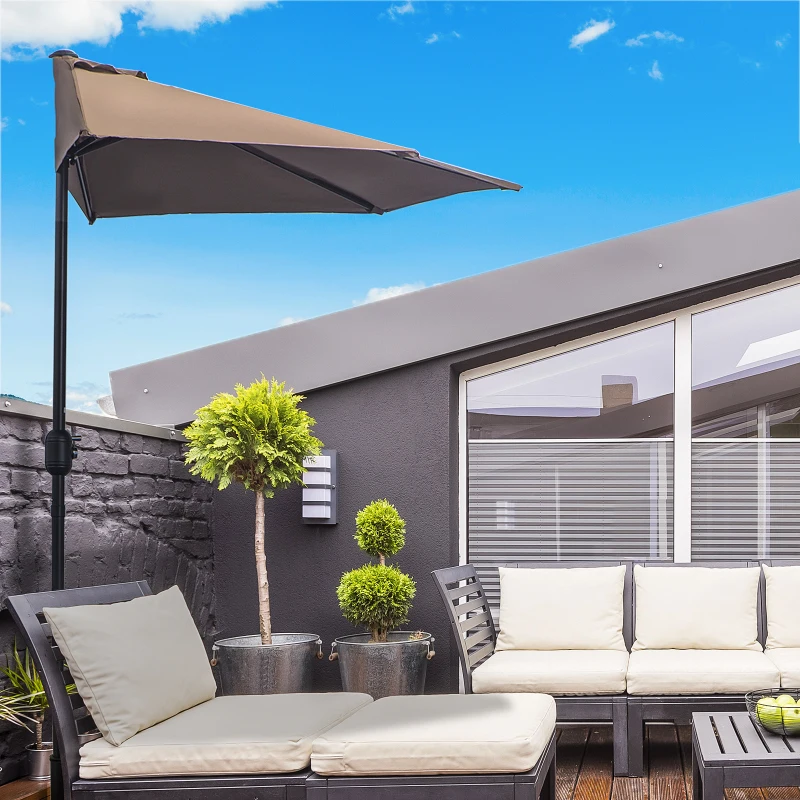 Outsunny Chapéu de Sol Semicircular 269x138x236cm Chapéu de Sol à Manivela para Jardim Terraço Pátio Piscina Café