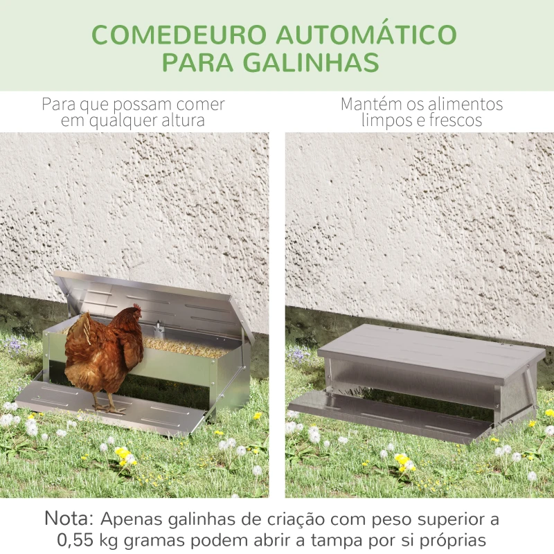 PawHut Comedouro para Aves de 8,5L de Capacidade Comedouro para Galinhas com Abertura Automática com Pedal 56x37x18,5cm Prata