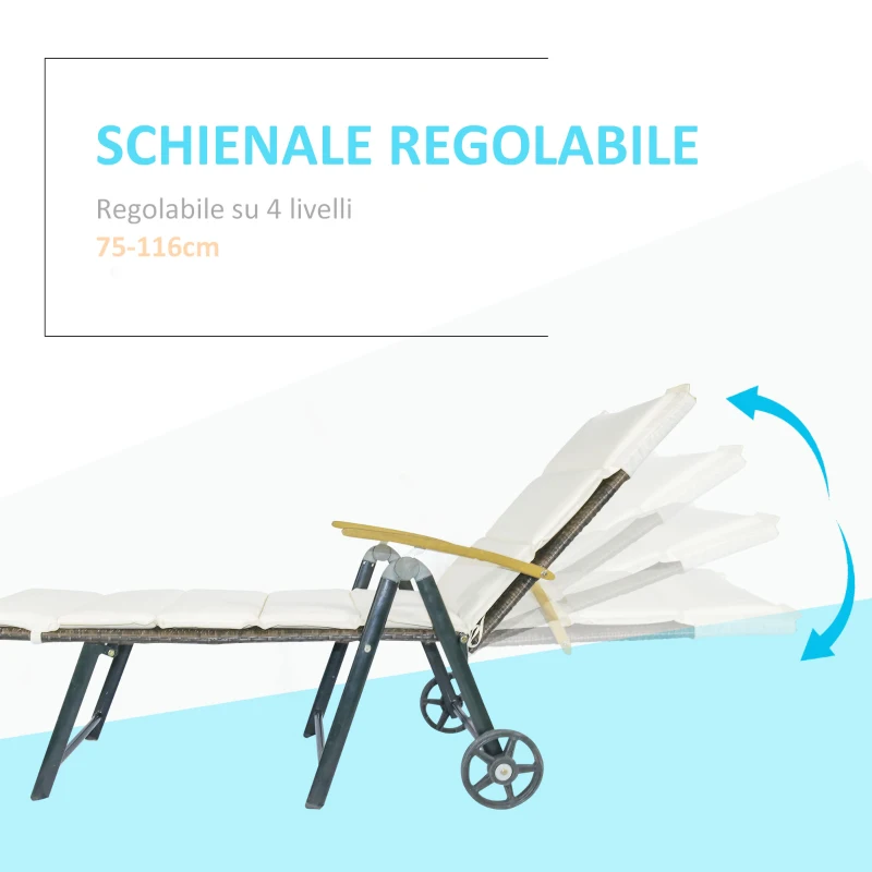 Outsunny Sdraio da Giardino Schienale Reclinabile 4 Livelli, Polyrattan e Alluminio, Chaise Longue da Esterno e Interno