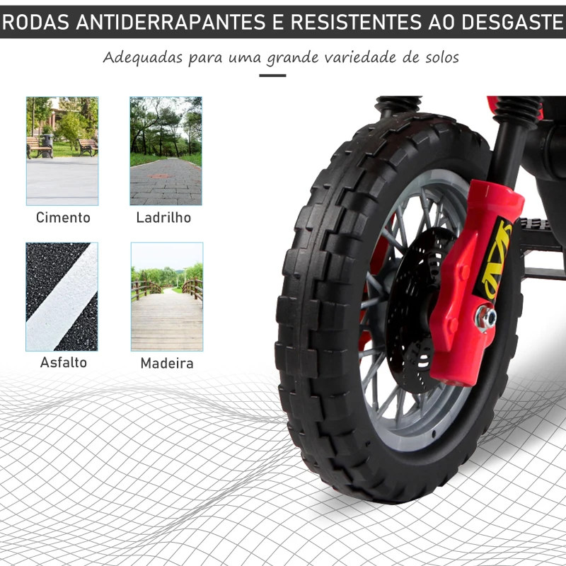 HOMCOM Mota Elétrica para Crianças Bateria 6V para Crianças acima de 3 Anos com Rodas de Apoio 102x53x66 cm Vermelho e Preto