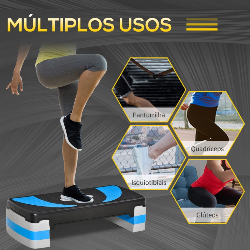 HOMCOM Step para Exercício Aeróbico Plataforma Step com Altura Ajustável em 3 Níveis com Carga Máxima 150kg para Exercício em Academia Casa 80x31x10-20cm Azul