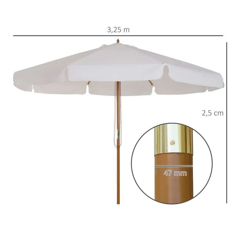 Outsunny Chapéu de Sol de Jardim Ø325x250 cm Chapéu de Sol de Madeira com Sistema de Polea Teto com Ventilação e 8 Hastes de Bambú para Terraço Balcão Exterior Bege