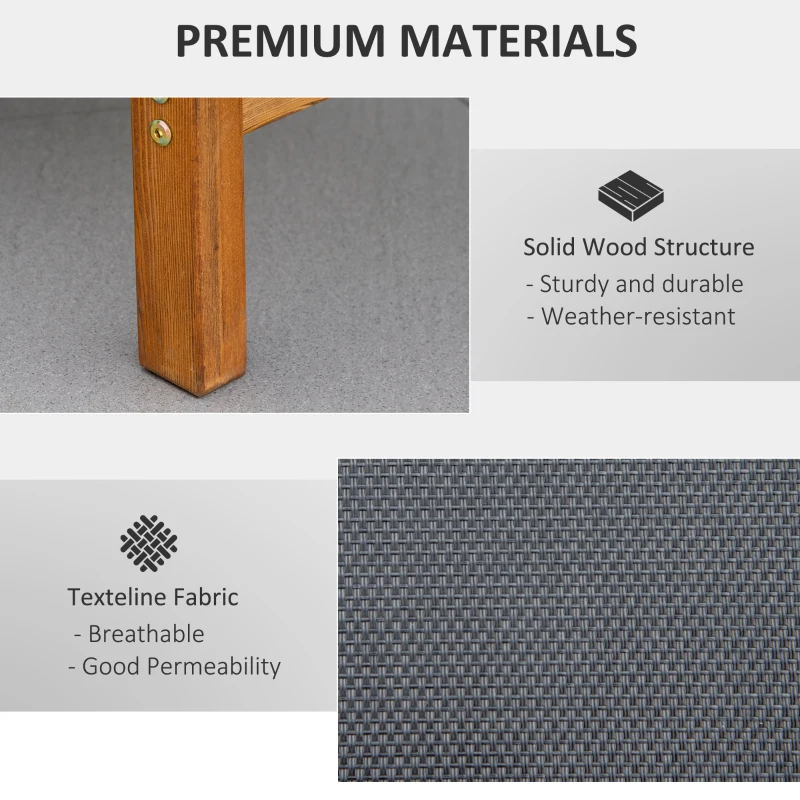 Outsunny Sezlong de Gradina cu Spatar Reglabil in 3 Pozitii, din Lemn si Textilen, 180x56x72cm