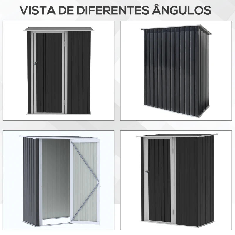 Outsunny Abrigo de Jardim 1,07m² 142x84x189cm Abrigo de Jardim de Aço Galvanizado com Porta Fechadura e Orifícios de Drenagem para Armazenamento de Ferramentas Cinza