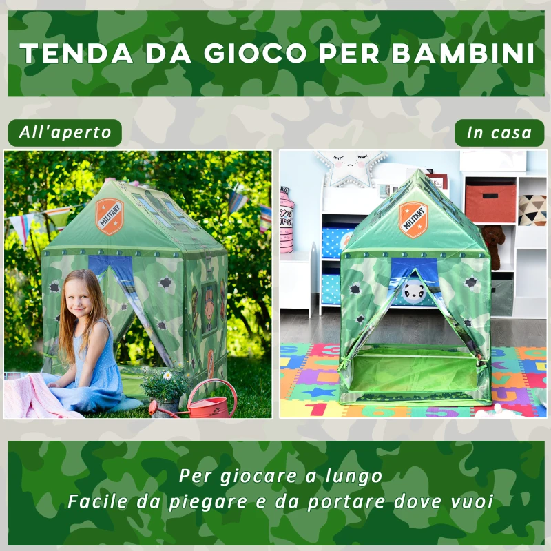 HOMCOM Ampia Tenda Gioco Mimetica per Bambini 3+ Anni, Ospita 3-4 Bambini (93x69x103cm)