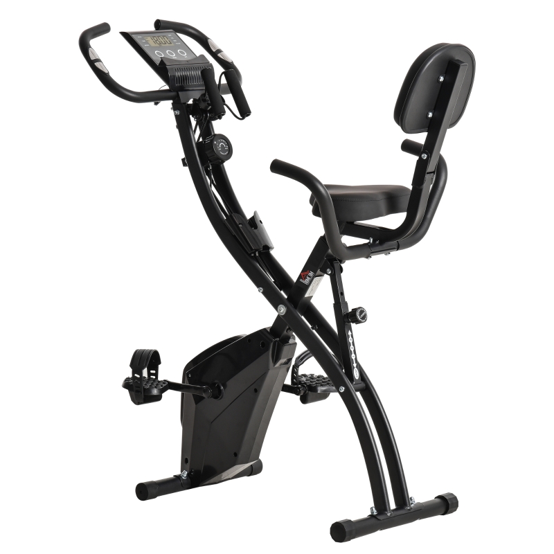 HOMCOM Vélo d'appartement pliant 8 niveaux de résistance magnétique dossier selle réglable poignées ergonomiques écran LCD multifonction suspensions support tablette acier noir