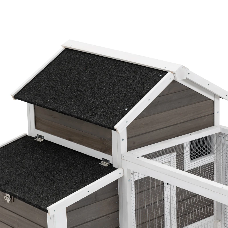 PawHut Chicken Coop with Run Hen House Wooden Poultry Cage Coops w/ Nesting Box Removable Tray Outdoor 180 x 92 x 78 cm, Grey
