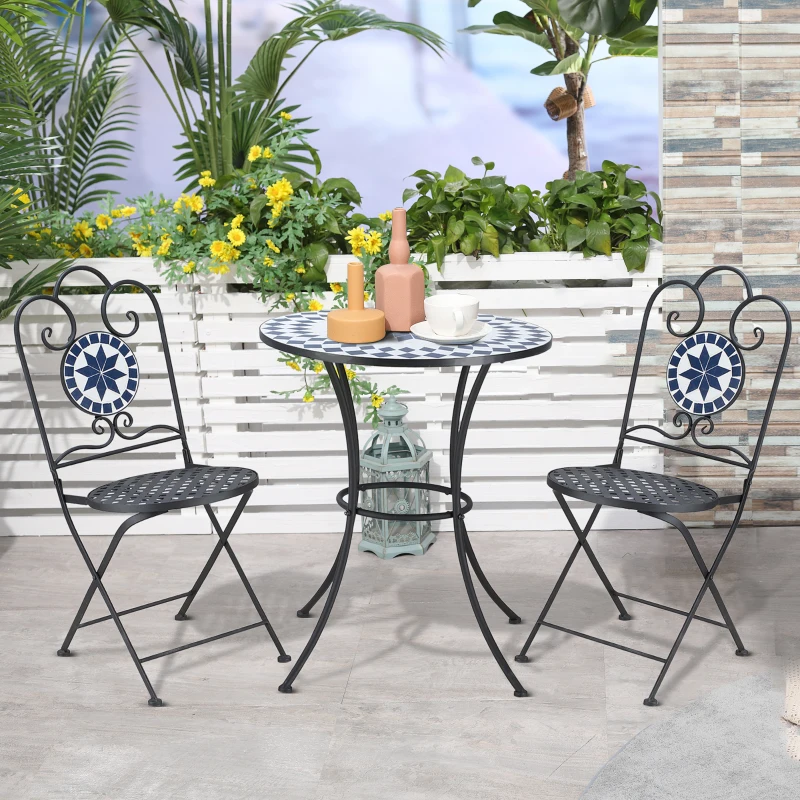 Outsunny Set de Gradina 3 Piese cu 2 Scaune Pliante si 1 Masuta de Gradina, din Metal si Piatra