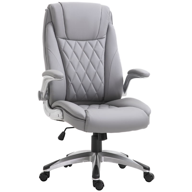 Homcom Fauteuil de bureau manager ergonomique style contemporain capitonné hauteur réglable pivotant 360° revêtement synthétique gris clair