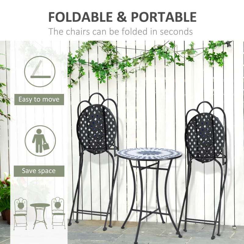 Outsunny Set de Gradina 3 Piese cu 2 Scaune Pliante si 1 Masuta de Gradina, din Metal si Piatra