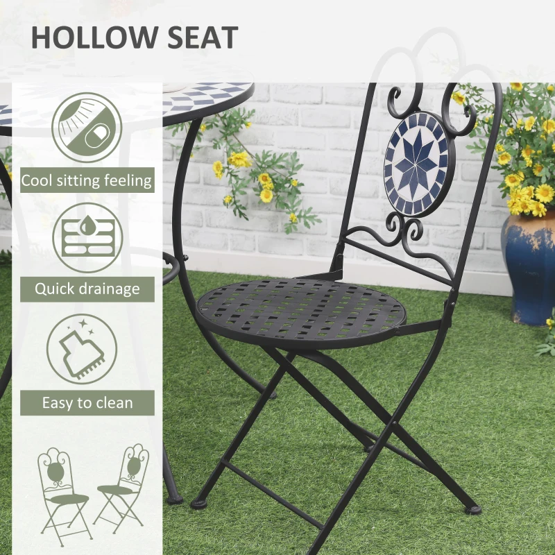 Outsunny Set de Gradina 3 Piese cu 2 Scaune Pliante si 1 Masuta de Gradina, din Metal si Piatra